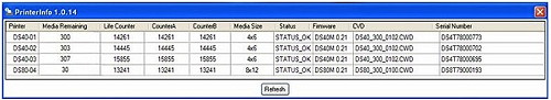 DNP Printer Info window